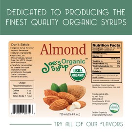 Joe’s Syrup Organic Flavored Syrup, Organic Almond, 750 ml