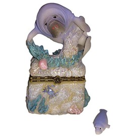 Direct Connection Co. Unique Manatee in Coral Reef Ocean Sea Shells 2pc Resin Trinket Treasure Box