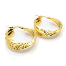 Bungsa© Women's Hoop Earrings Boho Style with Diamond Cut Pattern Gold 316L Stainless Steel, Stainless Steel, No Gemstone
