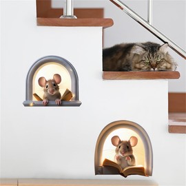 WALLMEI Wall Sticker, Mouse, Reading Books, Stylish, Strip, Removable Wall Sticker, Wall Sticker, Boys, Girls, Bedroom, Children's Room, Kindergarten, Wallpaper, Interior, DIY, Room Decoration