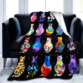 Cat Blanket Soft Cozy Flannel Throw Blanket Warm Lightweight Blankets Gifts for Cat Lovers Kids Girls Women Adults 80"x60"