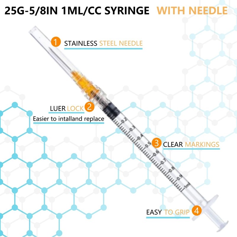 50 Pack 1ml 25Ga - 5/8 Inch Luer Lock Sample