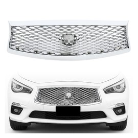 HECASA Front Bumper Grille Compatible with 2014-2017 Infiniti Q50 All Models Center Mesh Grill Chrome Silvery