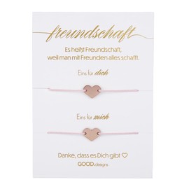 GD GOOD.designs Friendship Bracelet for 2 with Heart Bracelet in 18K Rose Gold I Best Friend Gift - Individually Adjustable BFF Chains for Two I Friendship Necklaces for Women, Stainless Steel