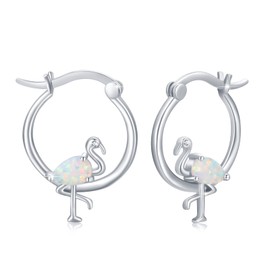 Cuoka Flamingo Earrings 925 Sterling Silver Flamingo Hoop Huggie Earrings Opal Flamingo Animal Round Hoop Earrings Jewelry for Women