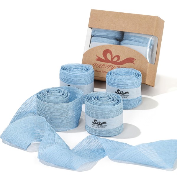 Pretty Jolly Blue Silk Chiffon Crinkle Ribbon - 1.5 Inch