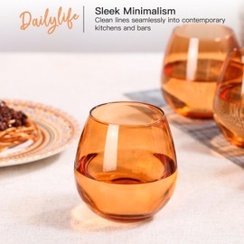 Colored Stemless Wine Glasses Set of 6-15 oz -Modern Hand-Blown Wine Glasses, European Design Crystal Glass For Red & White Wine, Unique Gifts for Wedding, Birthday，Father's Day(Brown)