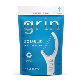 GRIN Double Flosspyx, Floss Picks, 75 Count, Dental Flossers, Minty Flavor