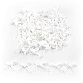 100Pcs Mini Bows, White Satin Ribbon Bows for Sewing Scrapbooking Christmas Wedding Gift Wrapping Candy Treat Bags Decoration(4 x 4.5cm)