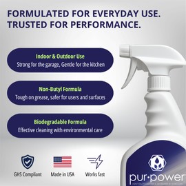 EvaClean PurPower Cleaner and Degreaser – Ready to Use, 2-Pack Spray Bottles 32 FL Oz. Each, Heavy Duty, Non-Butyl Formula, Grease, Oil, Grime Remover for Kitchen, Garage, Engine, Concrete