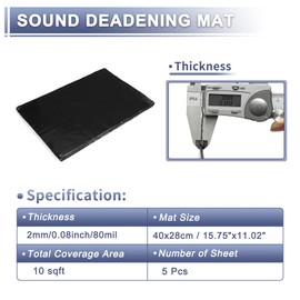 X AUTOHAUX 5 Pcs 80mil 2mm 10sqft Car Sound Deadening Mat Butyl Rubber Heat Shield Material Damping for Hood Fender and Boat Engine Cover 15.75"x11.02" Black