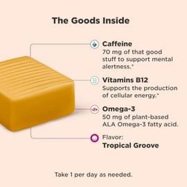 OLLY Energized Thinker Brainy Chews, 70mg of Caffeine, Vitamin B12 & Omega-3, Energy Supplement, Tropical Flavored, Vegetarian, 20 Count