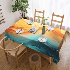 DANSICUINI Orange Teal Marble Rectangle Tablecloth Abstract Luxury Table Cloth Luxurious Marbling Rectangular Tablecloth Table Cover for Dining Kitchen Party 54 x 72 Inch