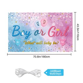 dooooki Gender Reveal Backdrop Banner, Boy or Girl Gender Reveal Background Baby Shower Party Decor, 110cm x 180cm, Fabric, Includes Backdrop and String