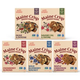 Maine Crisp Variety 5 Pack, Gluten Free Crackers – Snack Crackers, Grain Free, Non-GMO - Cranberry Almond, Cinnamon Maple, Savory Fig & Thyme, Wild Blueberry Walnut, Olive & Za'atar, For Cheese Boards, Salad Toppings & Jams