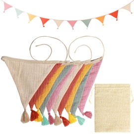 TAIHOBO Outdoor Bunting Fabric with Drawstring Bag, Cotton Garland, Double Layer Garland, Birthday, Bunting for Children's Room for Party, School Decoration