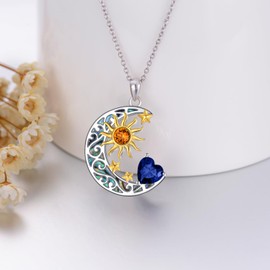 AOBOCO Sun and Moon Necklace for Women Sterling Silver Crescent Moon and Star Necklace with Simulated Sapphire Birthstone Abalone Shell Moon Sun Jewelry Birthday Gift for Mom Daughter