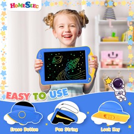 HOMESTEC AstroDraw Toddler Toys for 2 3 4 5 6 Year Old Boys Girl Gift, Colored Drawing Tablet for Kids Travel Activities Toy, Space Doodle Board Autism Sensory Toddler Gifts for Birthday (Blue/Yellow)