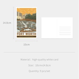 gaeaverse Fort Worth American City Landscape Postcards Vintage Postcards 9pc/Set U.S. Cities Greeting Cards for Business World Travel Landscape Postcard Decor Gift