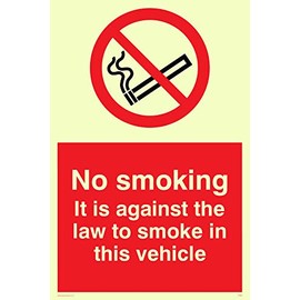 Viking Signs ps990-a4p-pv "No Smoking.It's Against The Law To Smoke Into The Vehicle" Sign, Sticker, Photoluminescent 300 mm H x 200 mm W