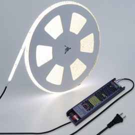 BENLUN 48V Outdoor LED Strip Lights Waterproof, 65.6ft 150W 6000K Cool White Dimmable LED Tape Light Cuttable with Power Supply for Bedroom Ceiling Garden Living Room Commercial House