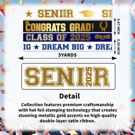 YKW 4 Pack Graduation Ribbon Class of 2025, Gold Foil Senior Graduation Decoration Ribbons (7/8" & 3/8" x 5 Yards Each) Blue Party Banner Trim for Grad Ceremony Gift Wrapping