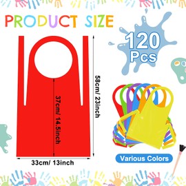 Chicingyou 120 Pieces Colorful Aprons for Kids Thick Plastic Apron Disposable Waterproof Oil Proof Polythene Apron for Children Painting Cooking Eating Teaching Classroom DIY Craft Picnic