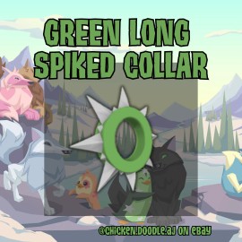 Animal Jam Classic (AJC) Rare Green Long Spiked Collar **READ DESCRIPTION**