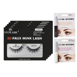 Cocohoney 3D Faux False Mink Eyelashes (5 PAIRS plus 1 ADHESIVE GLUE) DAILY LOOK, Reusable, Ultralight, Durable, Easy Application (3D018 (plus White GLUE))