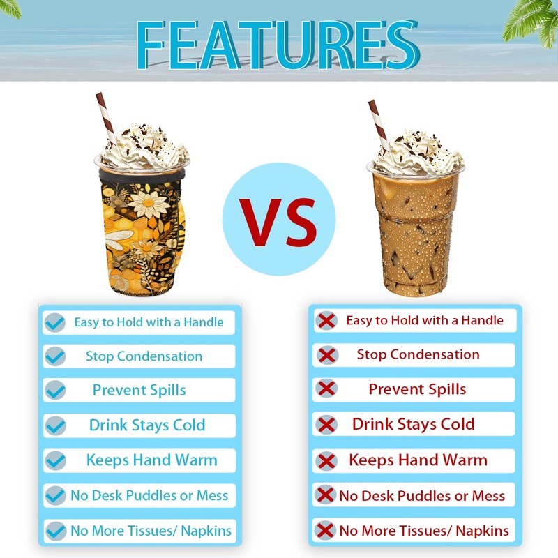 Reusable Iced Coffee Sleeve with Handle Neoprene Insulated Sleeves for