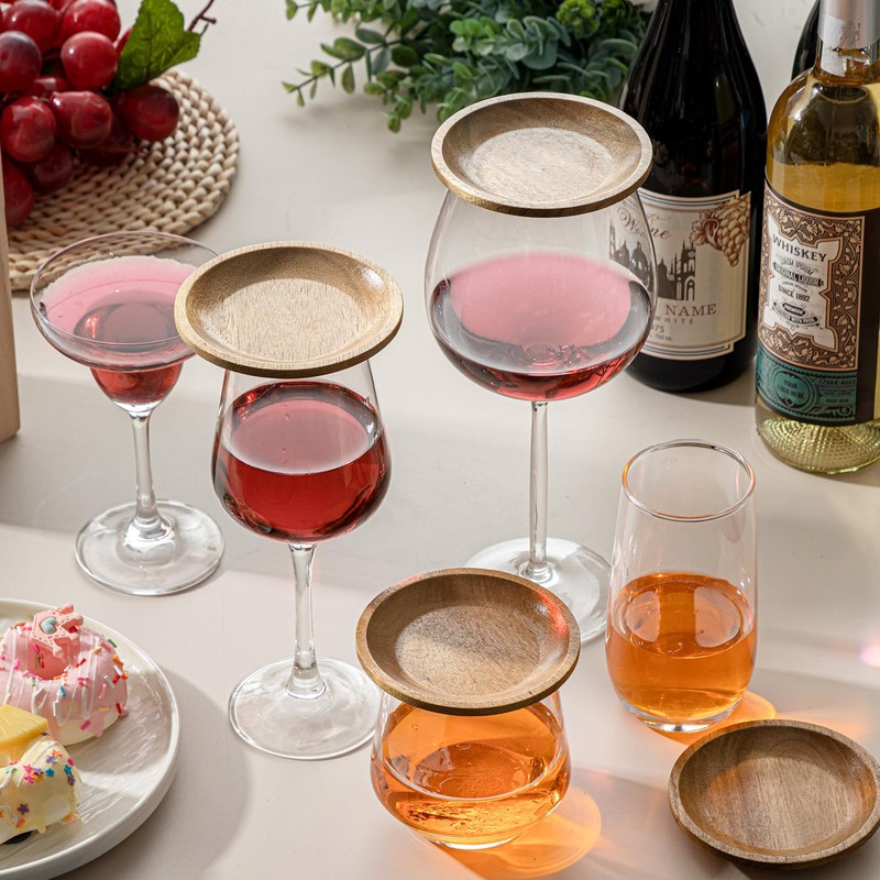 Mumufy 12 Pcs 4" Acacia Wood Wine Glass Charcuterie Topper