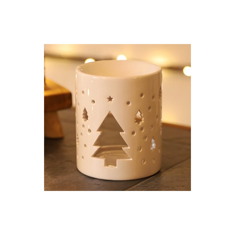 White Christmas Tree-Snowflake Ceramic Decor Wax Melt Burner Tea Light