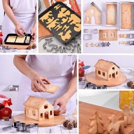 18 Pieces Christmas Stainless Steel Cookie Cutter Set, 3D Christmas Gingerbread House Cutters, Cookie Tool Baking Mould, Christmas Tree, Snowman, Sleigh, Elk