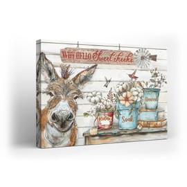 Kuphsod Farmhouse Donkey Bathroom Canvas Wall Art - Funny Donkey Print Painting - Wall Decor for Living Room, Kitchen, Bathroom - Framed, Ready to Hang - 12x16 Inch