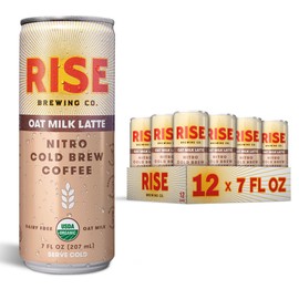 RISE Brewing Co. Oat Milk Nitro Cold Brew Latte, No Sugar Added, Vegan, Organic & Non-GMO, Low Acidity, 7 fl. oz. Cans (12 Pack)