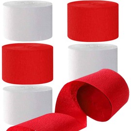 White Red Crepe Paper Party Streamers-4.5CM(1.77in) Wide 25M(82ft) Long 6 Rolls