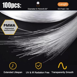 VASTFIRE Glow in The Dark Stars for Ceiling Fiber Optic Cables RGBW Strands for Starlight Headliner Star Projector Galaxy Light Starlight Projector (100pcs*(0.03in*9.8FT)*0.75mm*3m)