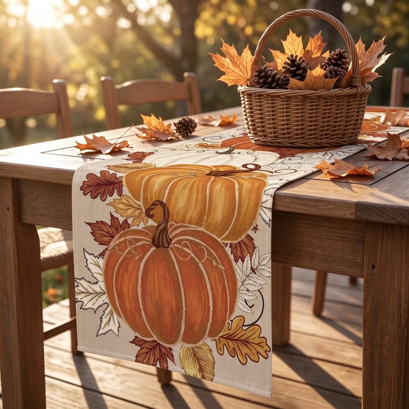 Autumn Harvest Pumpkin Table Runner – Decorative Rectangular Dining Table