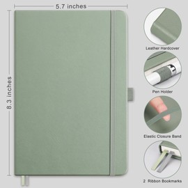 RETTACY Lined Journal Notebook, 2-Pack, 192 Numbered Pages per Pack, A5 Medium Size (14.5 × 21 cm), for Men & Women, Writing, Work, Leather Hardcover, 100 GSM Thick Paper (Black & Light Green)