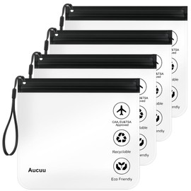 Aucuu 4Pcs Clear Travel Toiletry Bag, Airport Liquid Bag Travel Accessories, 20 x 20cm TSA Approved Makeup Bags, Portable Waterproof Cosmetic Makeup Bags for Travel Holiday (Black with Rope)