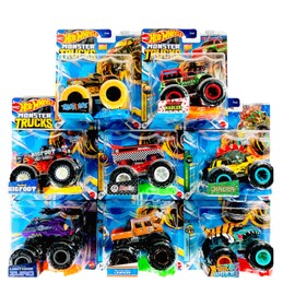 Hot Wheels Monster Trucks Connect and Crash Car Complete Set of 8 Diecast Vehicles with Tiger Wrex, Bigfoot, Unimog, Motosaurus, Melon Mauler and More from FYJ44-995H