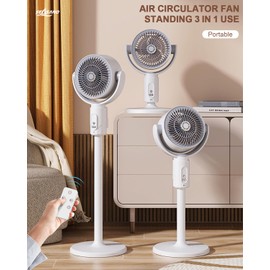 SEASAND Air Circulator Fan, 5 Speeds, With Remote Control, Height Adjustable (820mm/600mm/380mm), 8 Timer, White