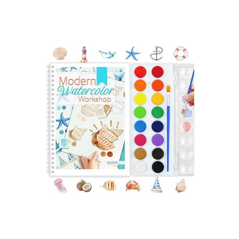 Libro Acuarela para Principiantes Set de Arte Playa