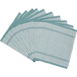 Wonderdry 100% Cotton Checked Tea Towels – White with Green Check (Pack of 10)