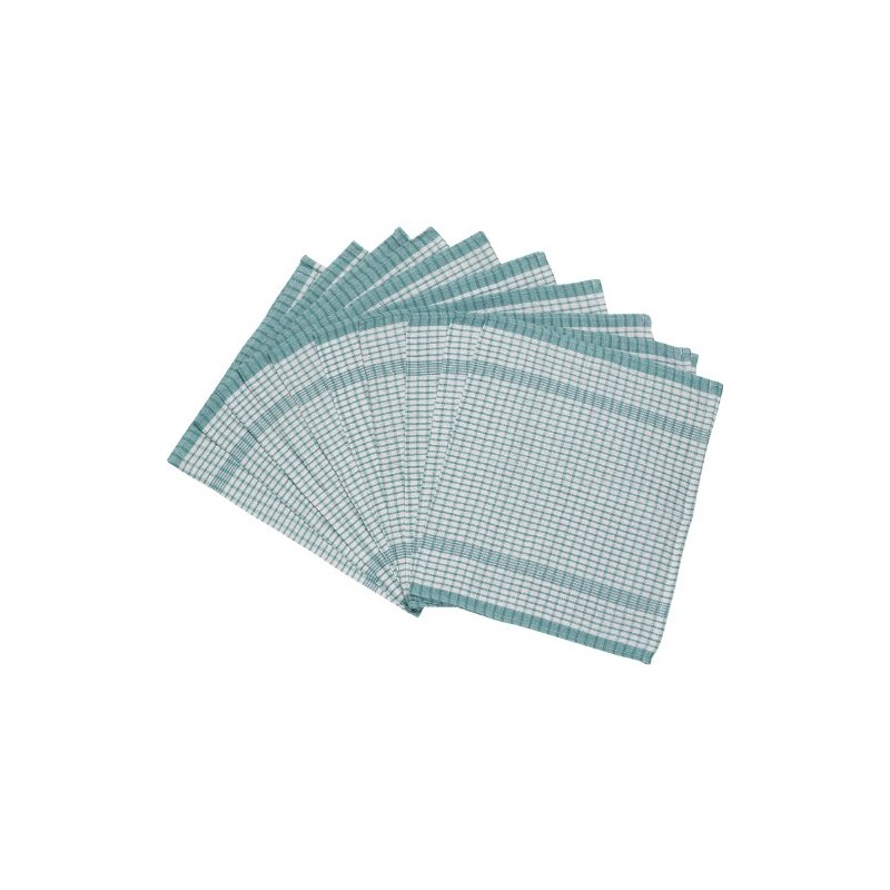 Wonderdry 100% Cotton Checked Tea Towels – White with Green