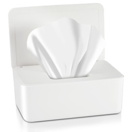 Newtay Dryer Sheet Holder with Hinged Lid,Plastic Dryer Sheet Dispenser Container Storage Box Holder Fabric Softener Sheets Holder for Laundry Room Decor(White)