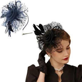 Deautie Pack of 2 Fascinator Hat Vintage Veil Hat Tea Party Headwear Wedding Fascinator Clip Cocktail Headwear Party Mesh Flower Feather Beads Hats for Weddings Banquets