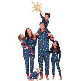 PajamaGram Matching Christmas PJs for Family, Christmas Lights, 14 Blue