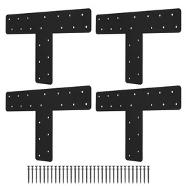 4 Pcs T Post Bracket,13"x10"T Flat Mending Plate with Black Powder-Coated Joining Brackets, Connecting Brackets, T Shape Strap Plate Fit 4x4,6x6 for Repair House,Pavilion,Truss framing