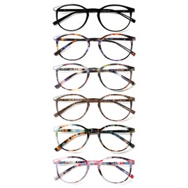 JOSCHOO Reading Glasses Women Blue Light Blocking Spring Hinge Fashion Pattern Print Eyeglasses for Ladies Readers (6 Mix Clour, 2.5, x)